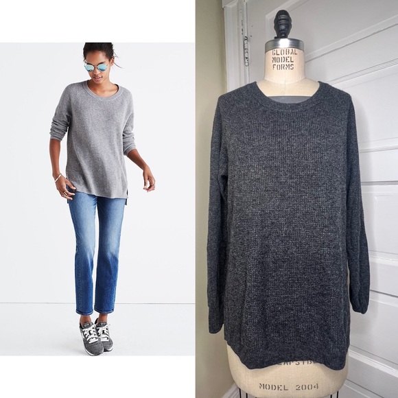 Madewell Wafflestitch Pullover Sweater Charcoal Medium NWT NEW - Picture 1 of 14